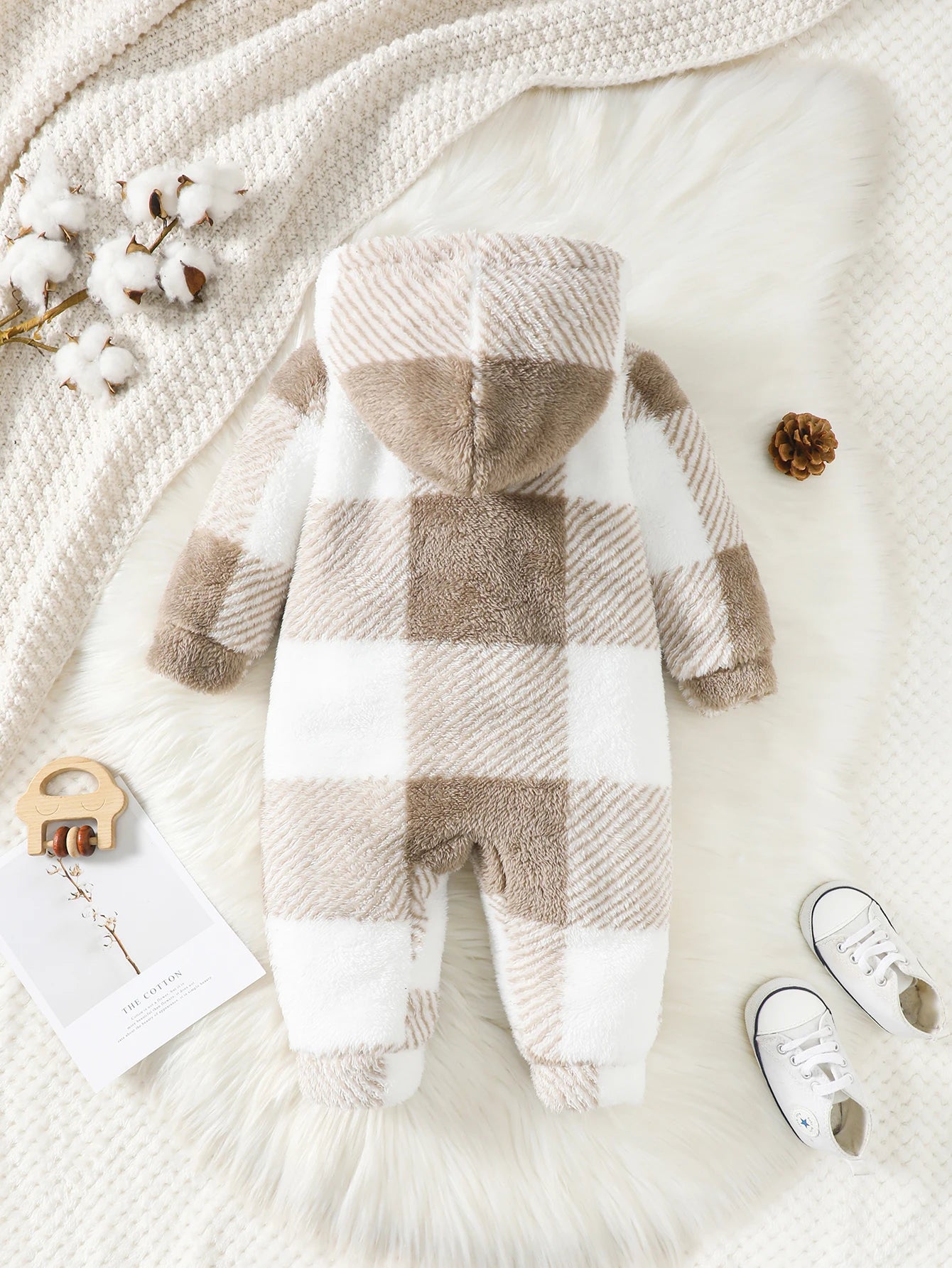 CuddleCub Plaid Plush Hooded Winter Jumpsuit